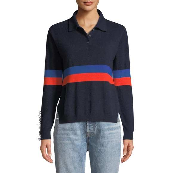 KULE The Rainey Cashmere Top Navy Striped Cashmere Sweater - Picture 2 of 7